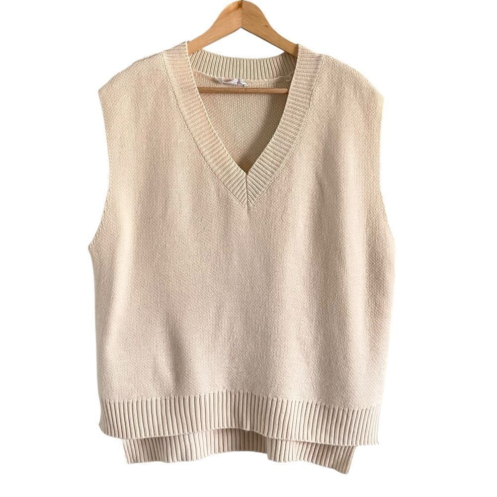 Sage The Label Oversized Cream Knit Sweater Vest